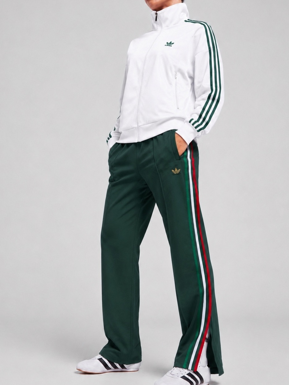 adidas Women’s Classic Firebird Track Pants Dark Green w/Italy Stripes KC6558 - Picture 7 of 12